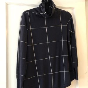 The Limited Navy Plaid Grid Oversized Turtleneck
